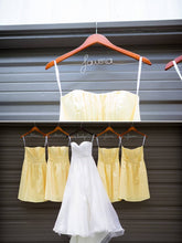 Yellow Country Style Short Strapless Bridesmaid Dresses with Boots,20081827